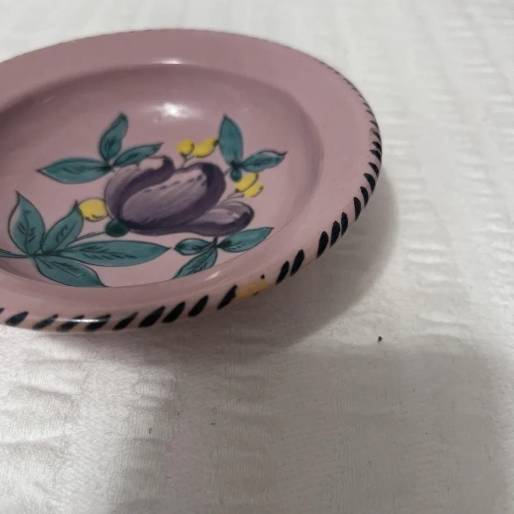 Small Pink Floral Ceramic Trinket Dish. Olive. Condiments Pink And White Floral